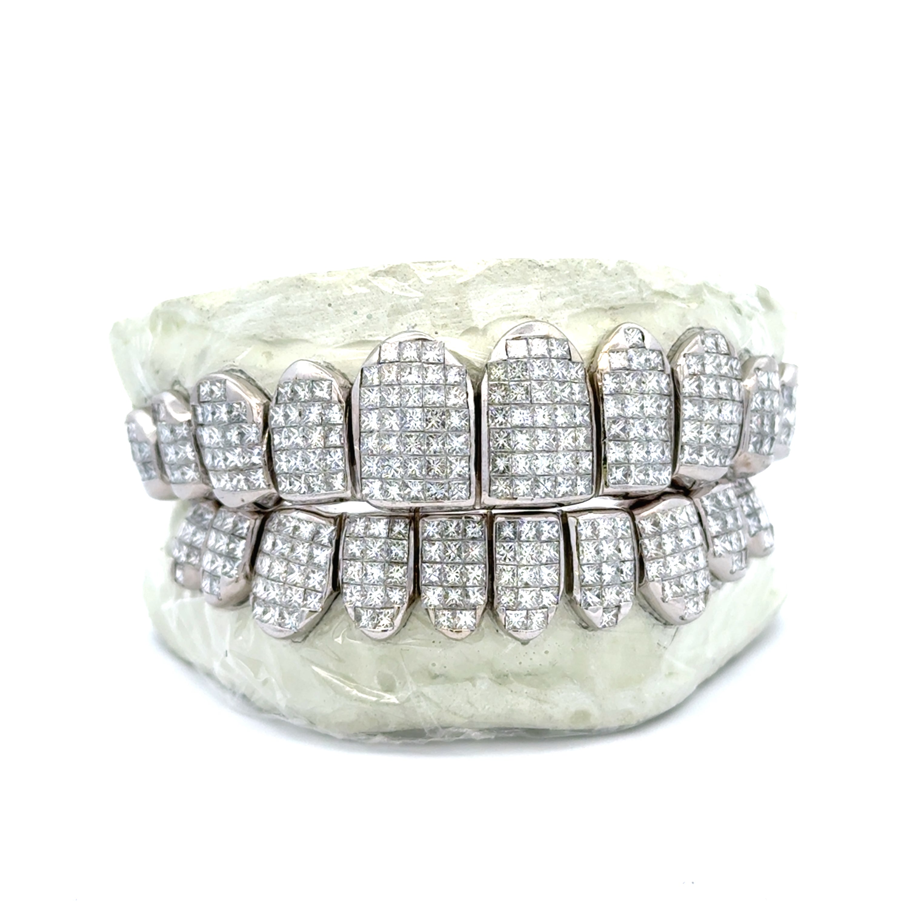 White Natural Diamonds Invisible Set Princess Cut Diamond Grill