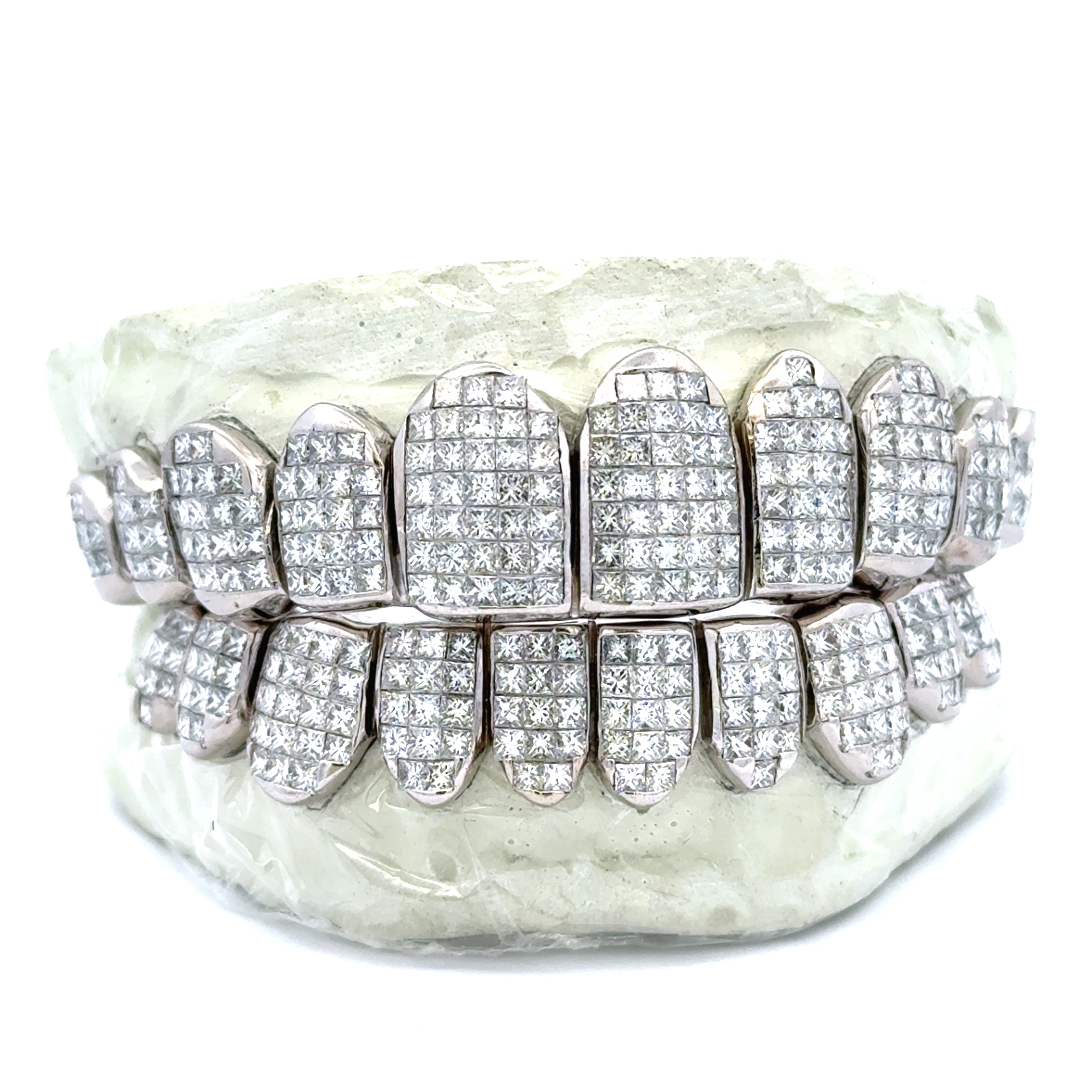 White Natural Diamonds Invisible Set Princess Cut Diamond Grill